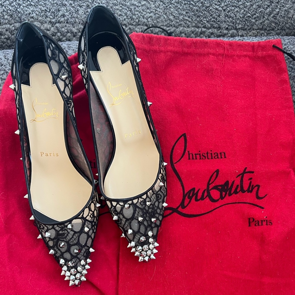 Christian Louboutin Black Lace Spiked Pumps 70 mm